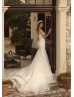 Short Sleeves Ivory Glitter Lace Tulle Anniversary Wedding Dress